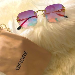 White pine brand, chrome pink and blue, gold frame